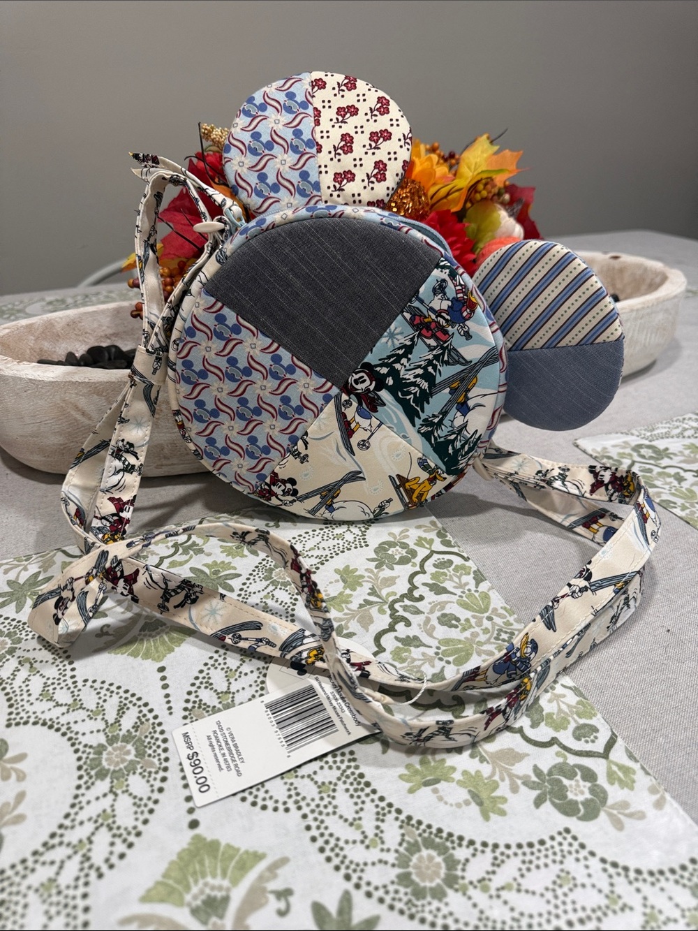 Vera Bradley Patchwork Round Crossbody in Cream, Blue and Red